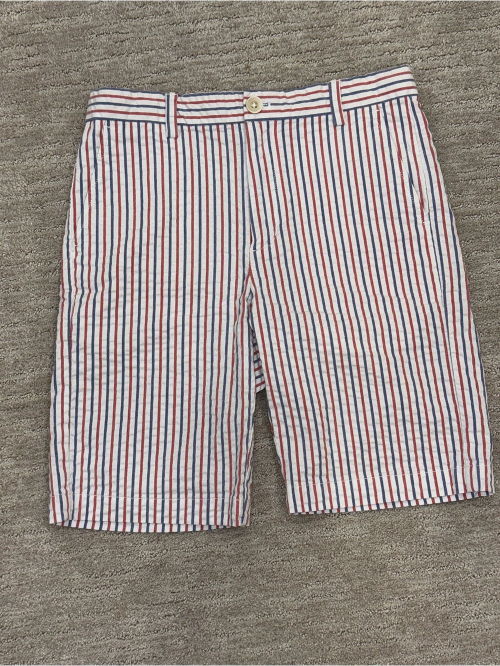 Boy’s Striped Seersucker Shorts - White with Red & Blue Stripes